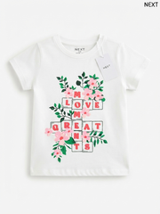 Kids' White Floral Scrabble Graphic T-Shirt – NEXT