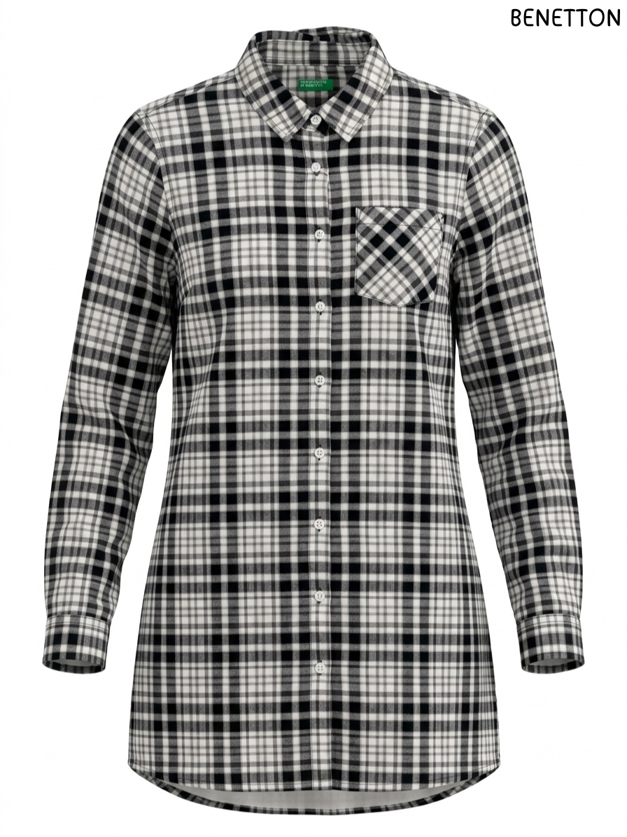 BENETTON Black and White Plaid Shirt
