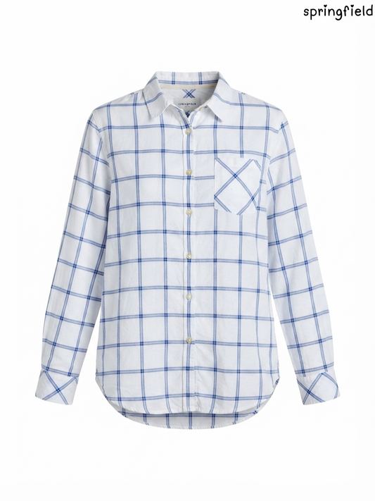 White and Blue Checked Shirt