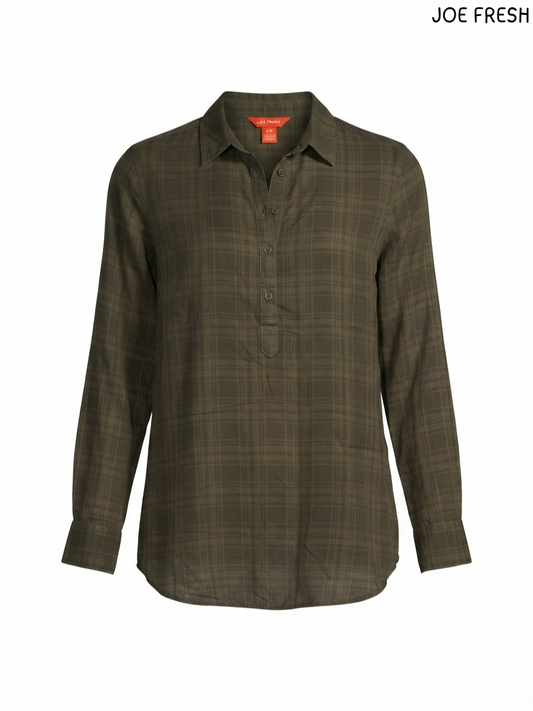 JOE FRESH Olive Plaid Long-Sleeve Shirt