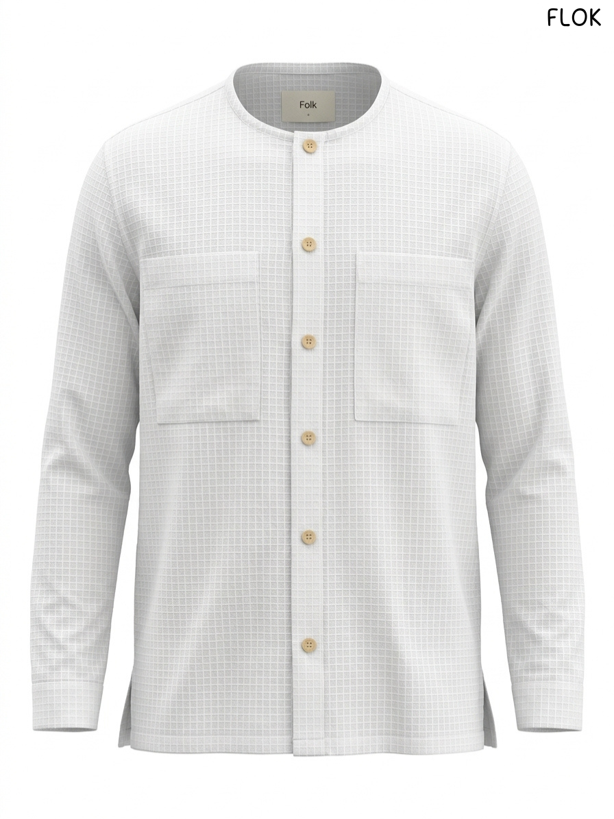 FLOK White Textured Mandarin-Collar Shirt