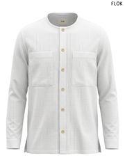 FLOK White Textured Mandarin-Collar Shirt