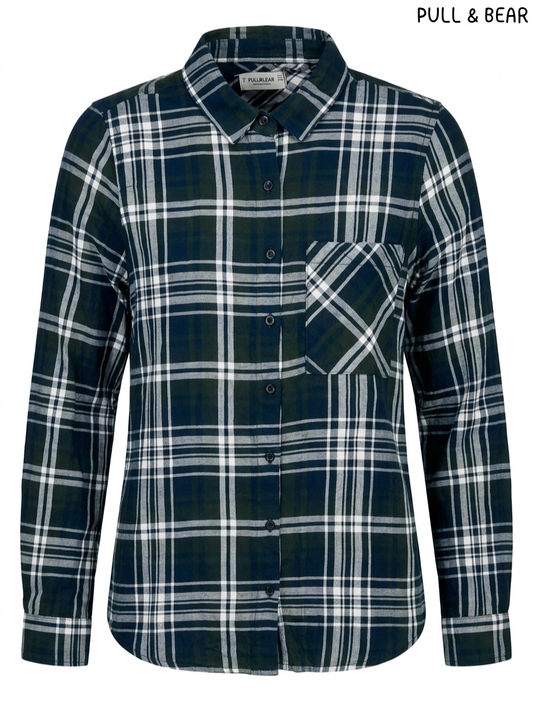 Women’s Green and Navy Plaid Shirt