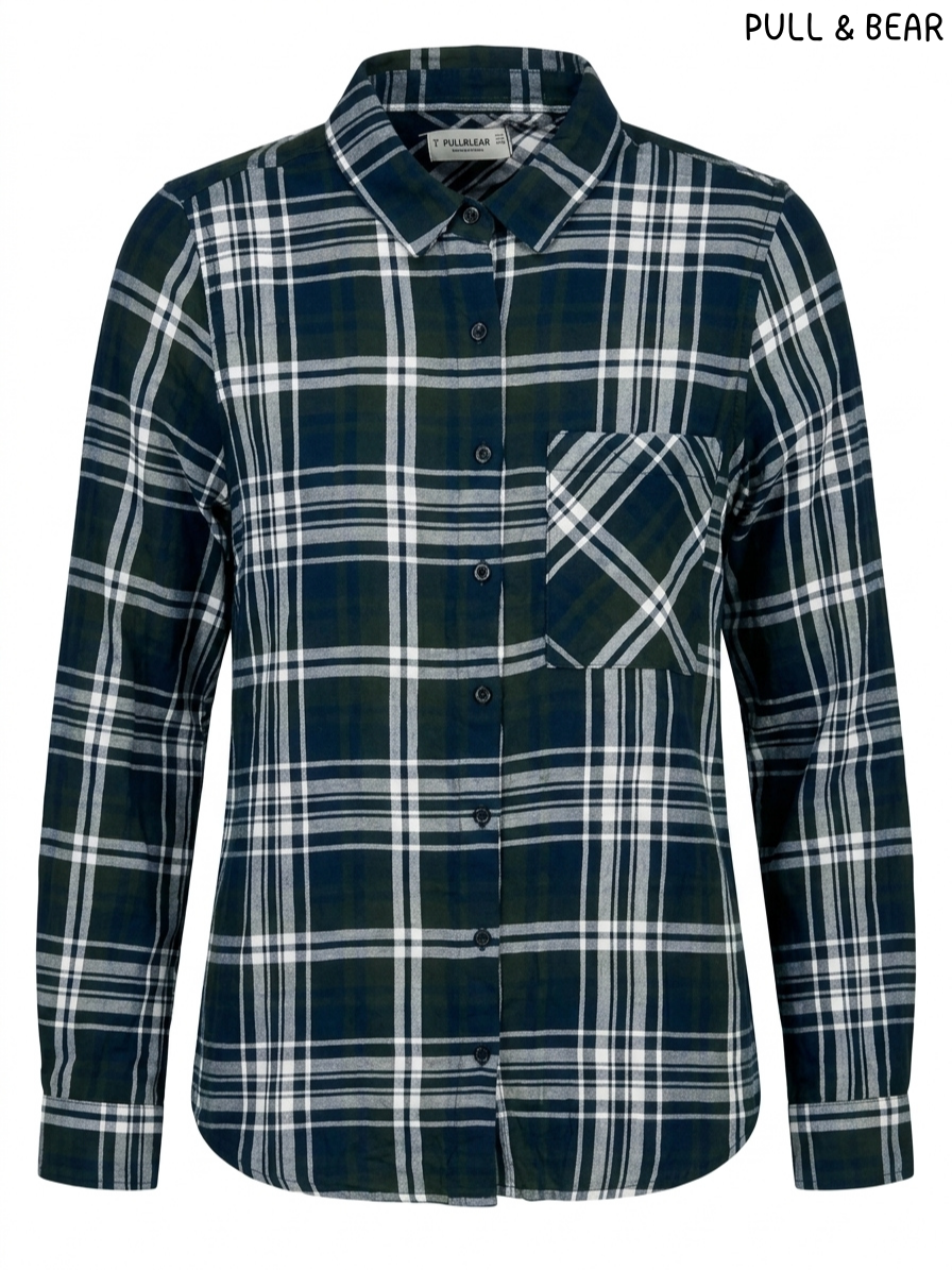 Women’s Green and Navy Plaid Shirt