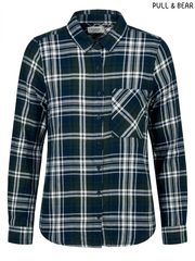 PULL & BEAR Green and Navy Plaid Shirt