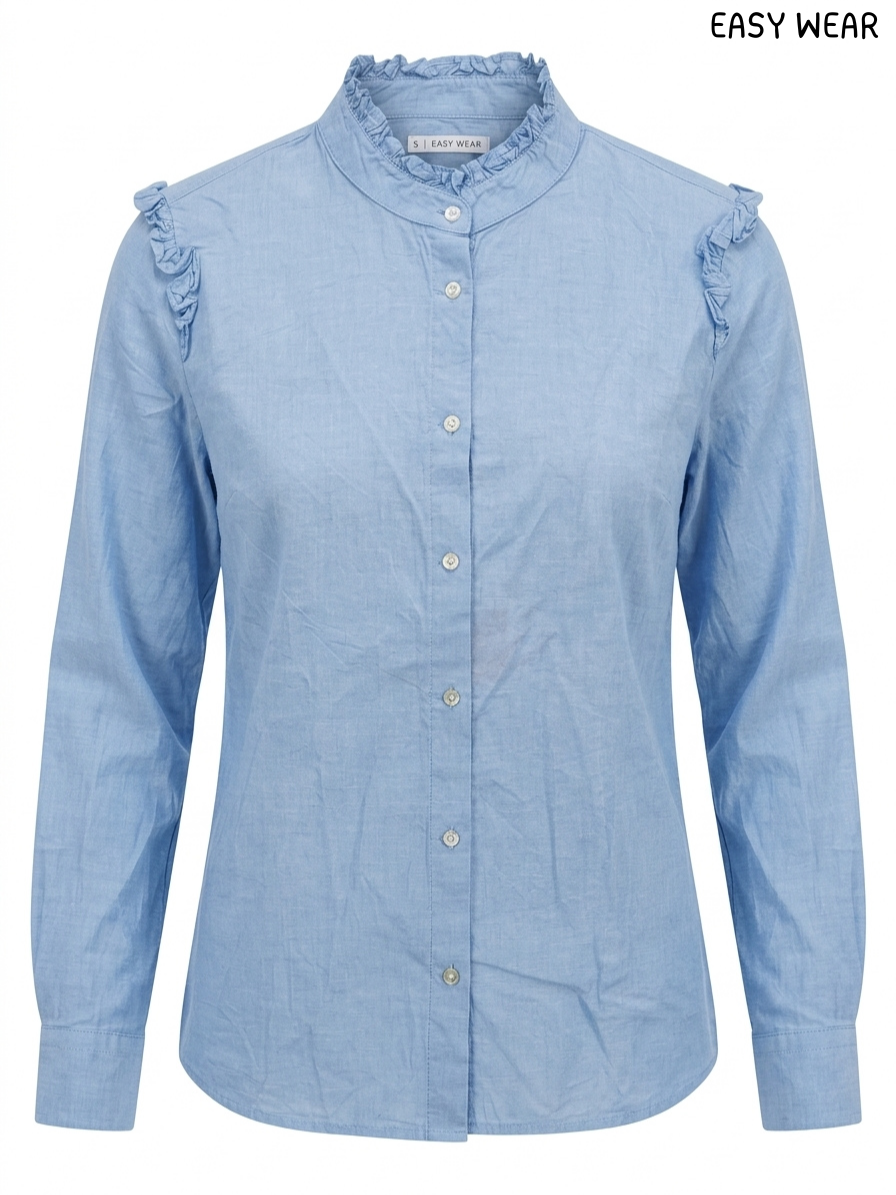 EASY WEAR Light Blue Ruffled Shirt