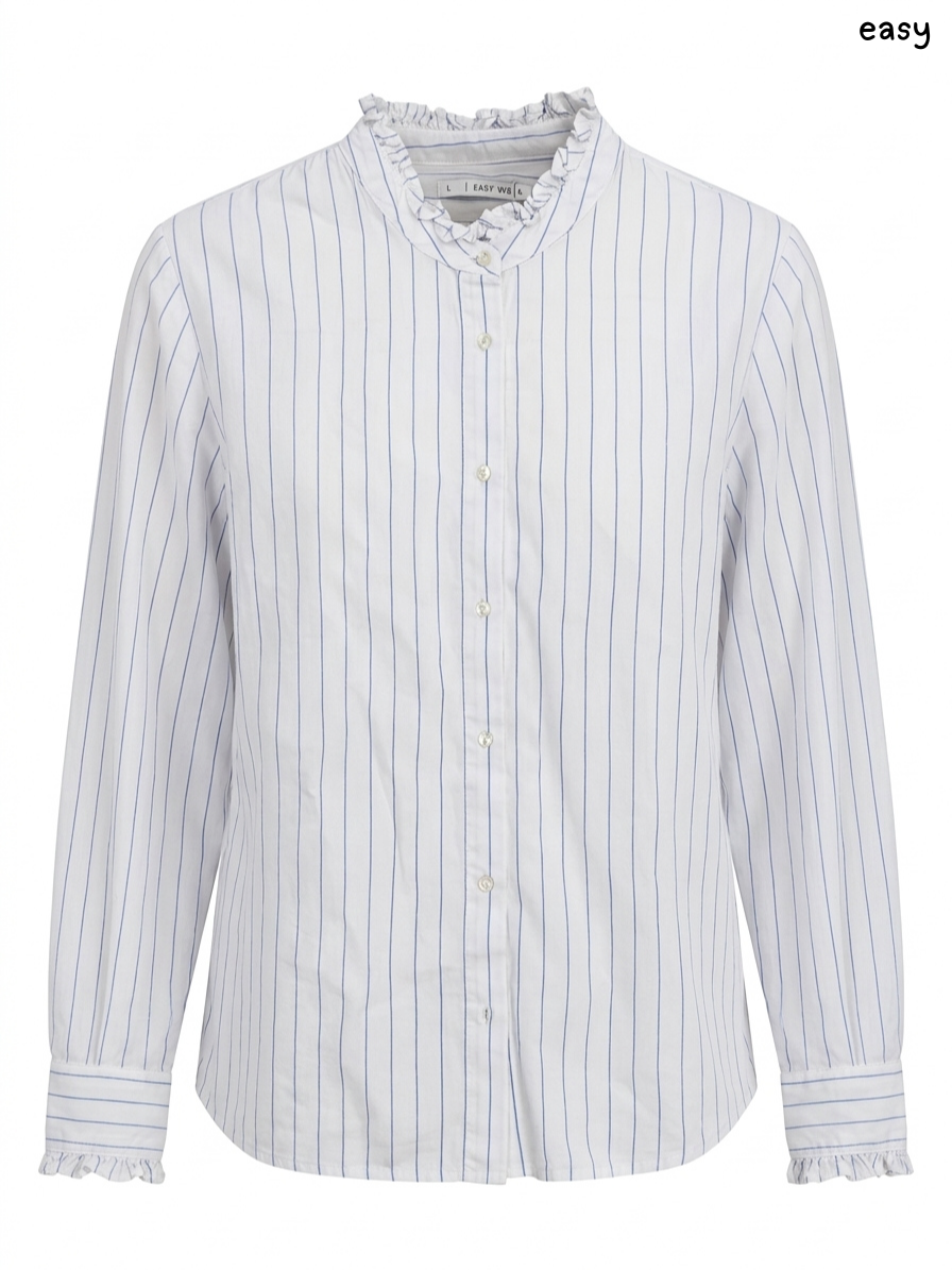 Easy Striped Ruffled Long-Sleeve Shirt