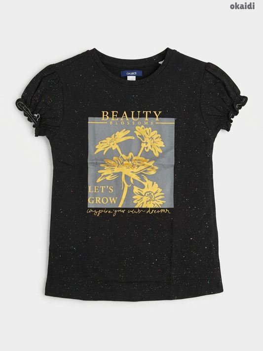 Okaïdi Kids Short-Sleeve "Beauty Blossoms" Graphic T-Shirt – Black