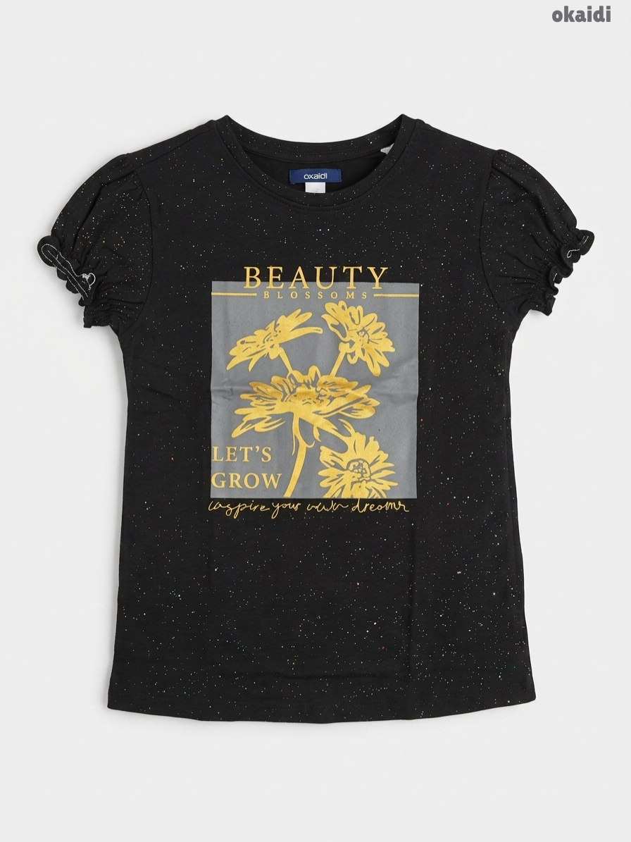 Okaïdi Kids Short-Sleeve "Beauty Blossoms" Graphic T-Shirt – Black