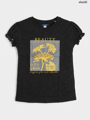 Okaïdi Kids Short-Sleeve "Beauty Blossoms" Graphic T-Shirt – Black