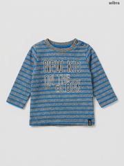Wibra Kids Long-Sleeve "New Kid on the Block" Striped T-Shirt – Grey & Blue
