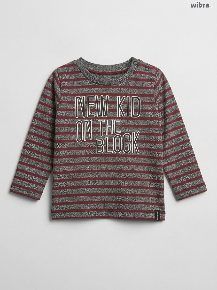 Wibra Kids Long-Sleeve "New Kid on the Block" Striped T-Shirt – Grey & Maroon