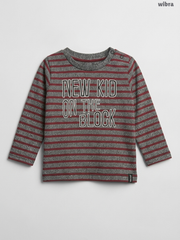 Wibra Kids Long-Sleeve "New Kid on the Block" Striped T-Shirt – Grey & Maroon