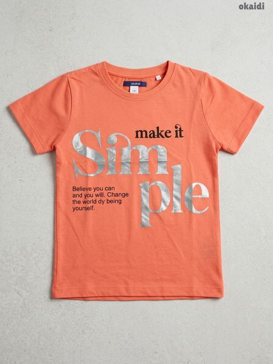 Okaïdi Kids Short-Sleeve "Make It Simple" Graphic T-Shirt – Coral