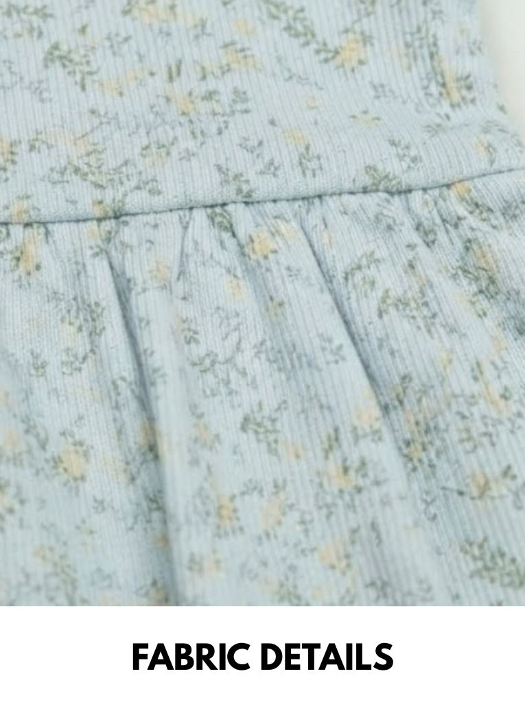 Girls Light Blue Floral Print Casual Dress with Ruffle Cap Sleeves