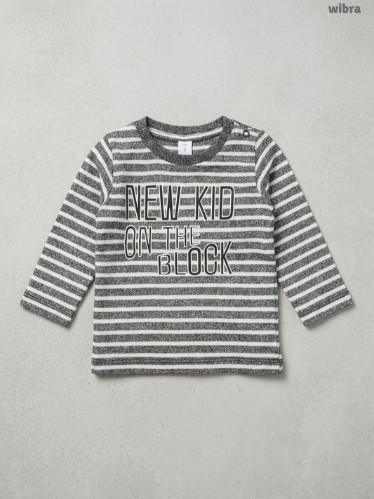 Wibra Kids Long-Sleeve "New Kid on the Block" Striped T-Shirt – Grey & White