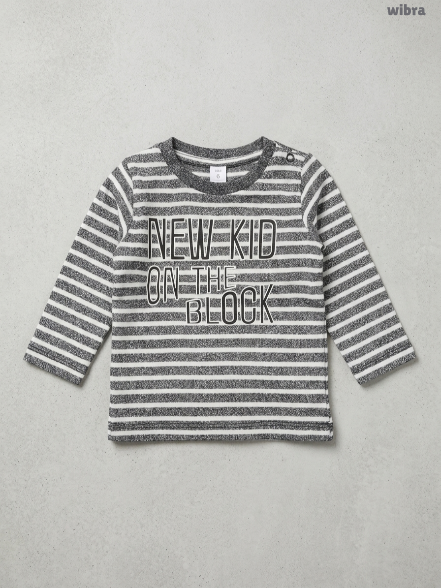 Wibra Kids Long-Sleeve "New Kid on the Block" Striped T-Shirt – Grey & White