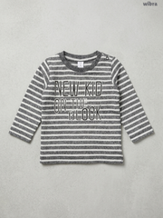 Wibra Kids Long-Sleeve "New Kid on the Block" Striped T-Shirt – Grey & White