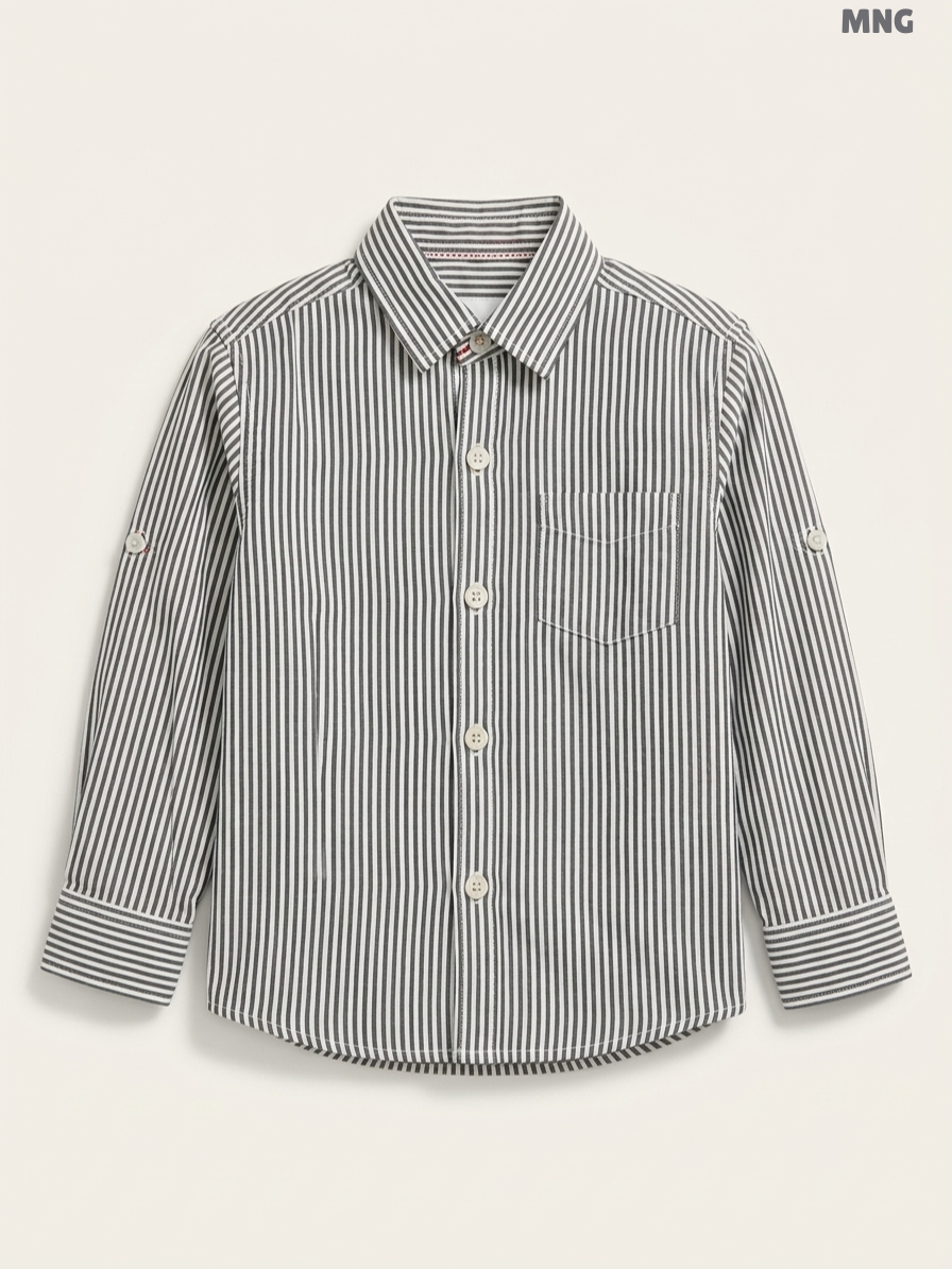 Kids Long-Sleeve Striped Button-Down Shirt – Grey & White