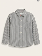 MNG Kids Long-Sleeve Striped Button-Down Shirt – Grey & White