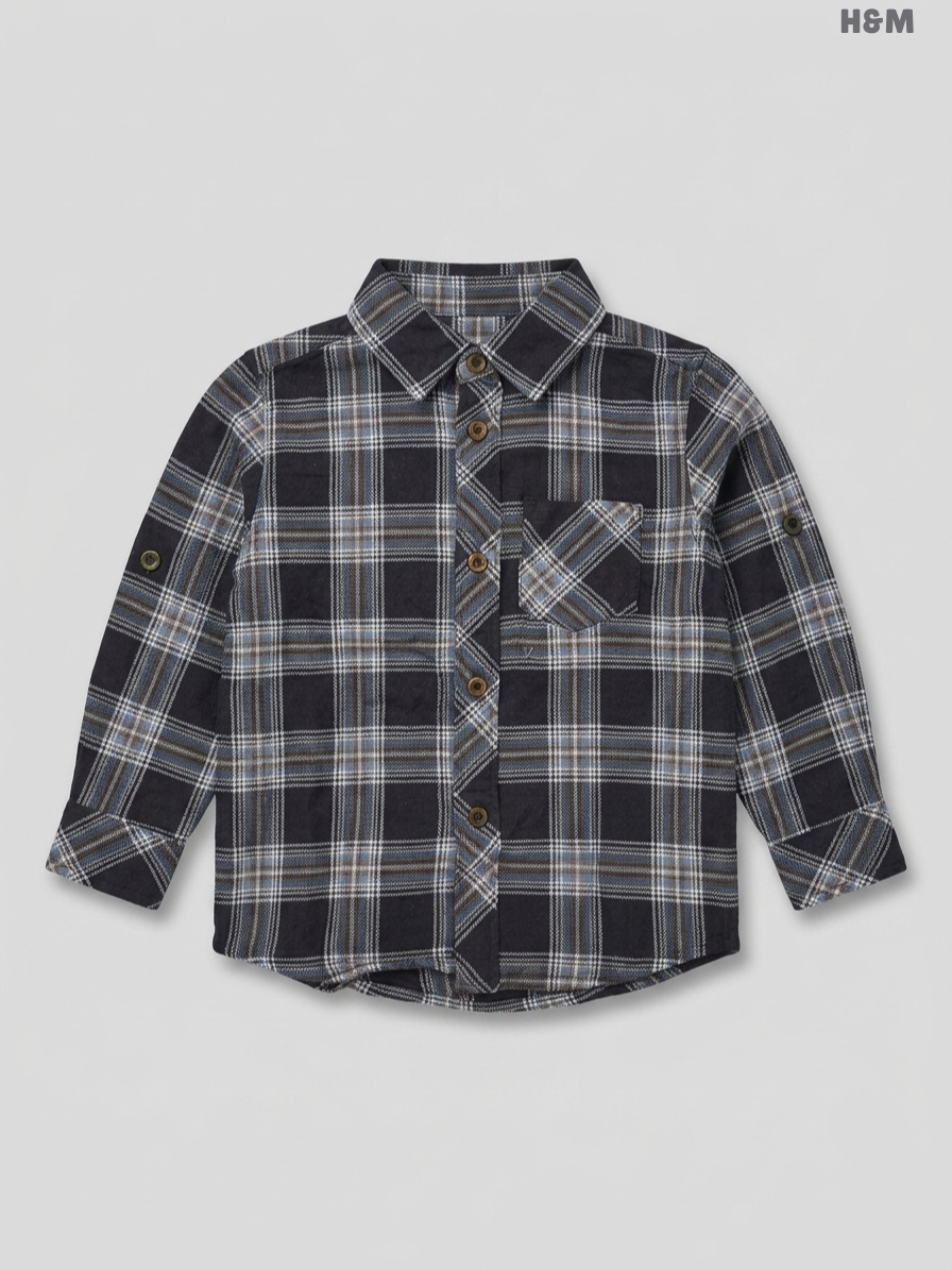 H&M Kids Long-Sleeve Plaid Button-Down Shirt – Navy & Grey
