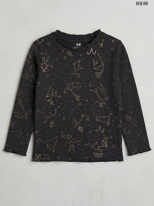 H&M Kids' Constellation Print Lettuce-Edge Long-Sleeve Top