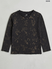 H&M Kids' Constellation Print Lettuce-Edge Long-Sleeve Top