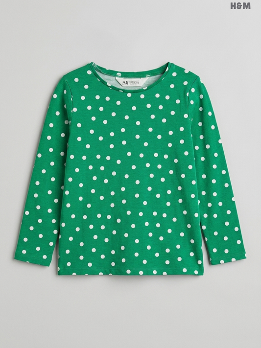 H&M Girls' Green Polka Dot Long-Sleeve Jersey Top