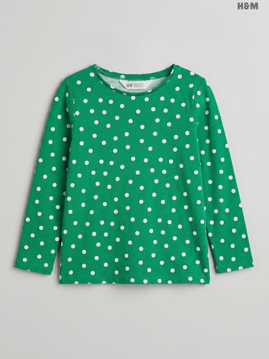 H&M Girls' Green Polka Dot Long-Sleeve Jersey Top