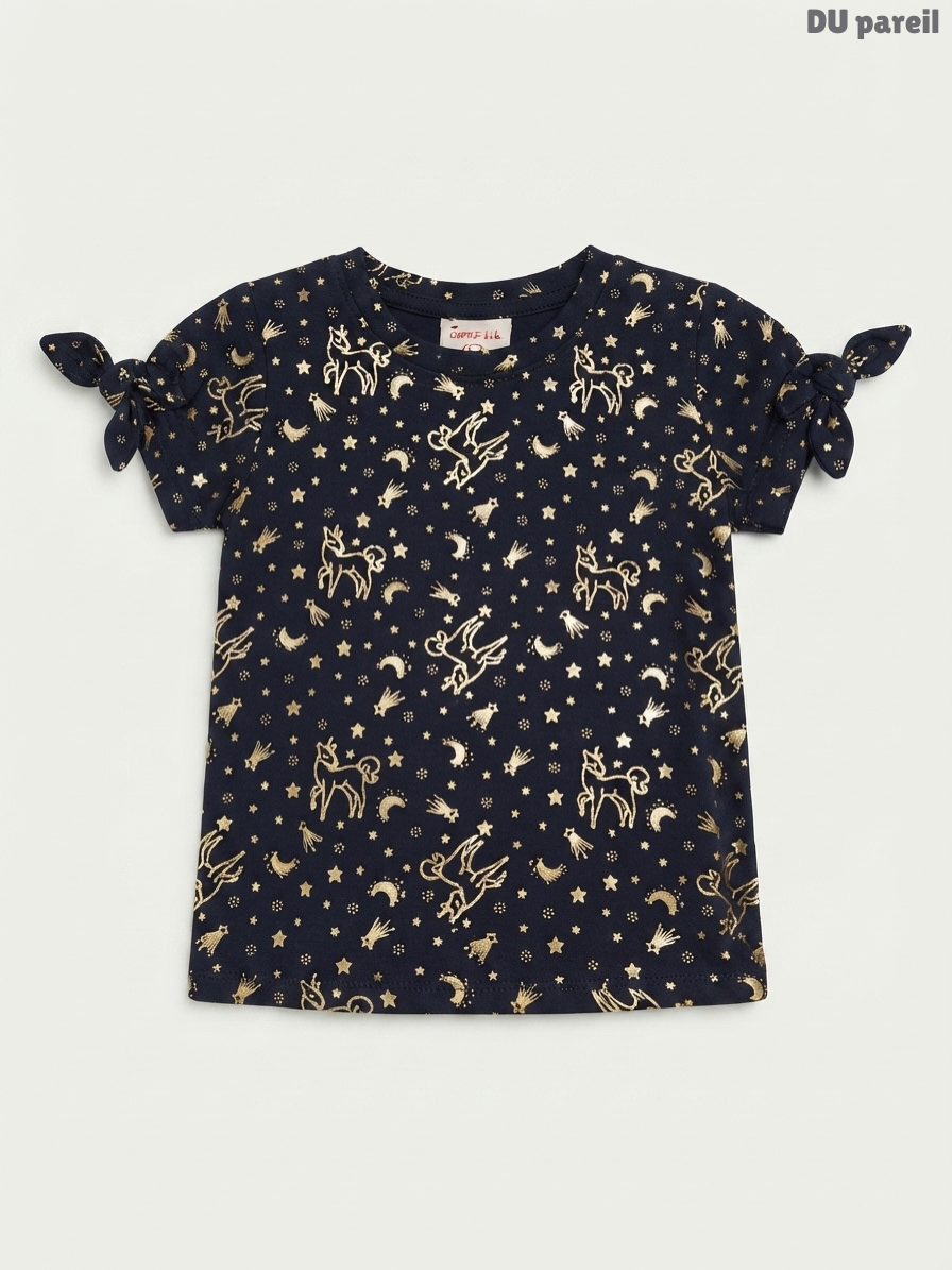 Girls' Unicorn & Celestial T-Shirt | Gold Foil Navy Top