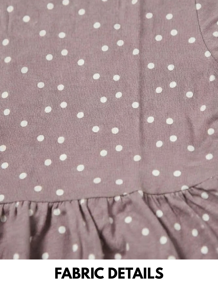 Girls Dusty Purple Polka Dot Casual Dress with Short Sleeves