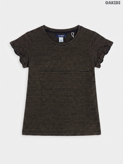 Girls Striped T-Shirt | Okaïdi Gold Stripe Ruffle Sleeve Top