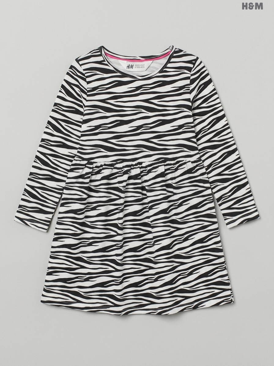 H&M Girls' Zebra Print Long-Sleeve Jersey Dress