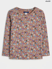 Okaïdi Girls' Floral Ribbed Long-Sleeve Top