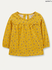 Carter's Baby Girls' Mustard Floral Bow-Detail Long-Sleeve Top
