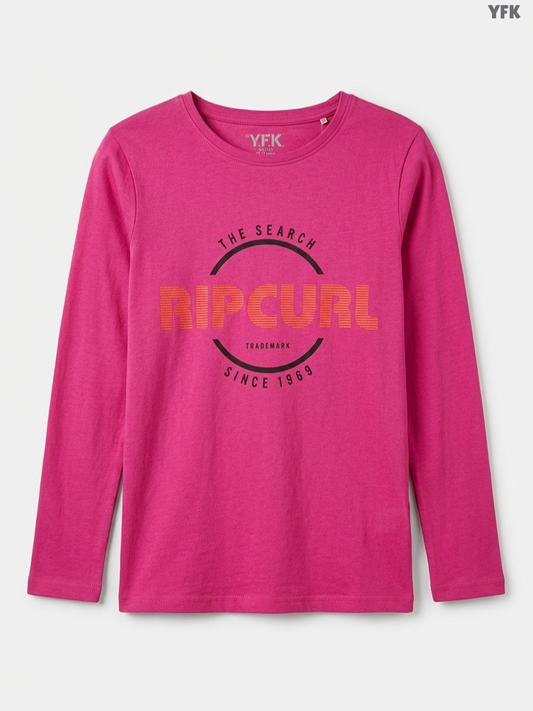 YFK Kids' Bright Pink Rip Curl Graphic Long-Sleeve Top