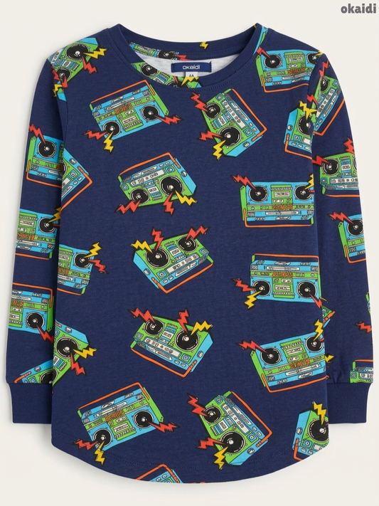 Okaïdi Kids' Retro Boombox Print Long-Sleeve Top