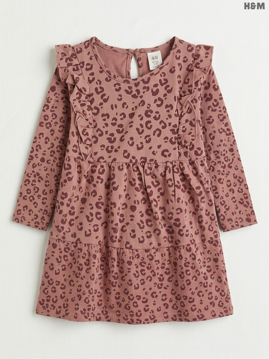H&M Girls' Mauve Leopard Print Tiered Ruffle Dress