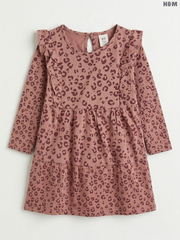 H&M Girls' Mauve Leopard Print Tiered Ruffle Dress