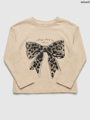 Minoti Girls' Beige Leopard Print Bow Graphic Long-Sleeve Top