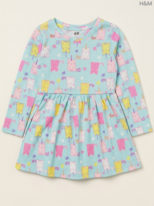 H&M Girls' Caticorn Print Long-Sleeve Jersey Dress