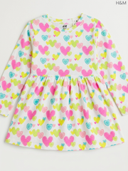 H&M Girls' Multi-Color Heart Print Long-Sleeve Jersey Dress