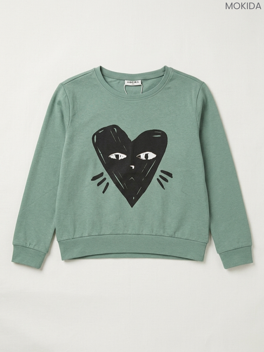Mokida Kids' Sage Green Heart Graphic Long-Sleeve Sweatshirt