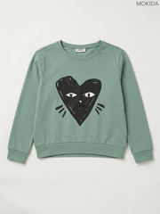 Mokida Kids' Sage Green Heart Graphic Long-Sleeve Sweatshirt