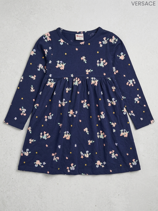 VERSACE Girls' Navy Floral Print Long-Sleeve Jersey Dress