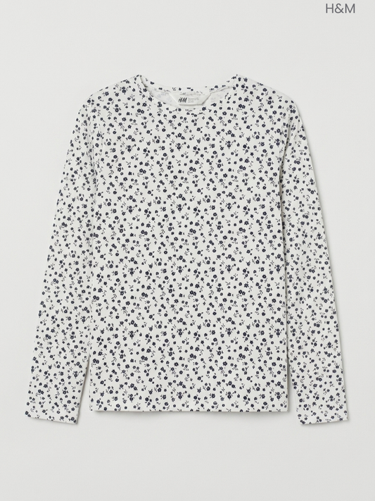H&M Kids' White & Navy Ditsy Floral Long-Sleeve Top