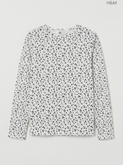 H&M Kids' White & Navy Ditsy Floral Long-Sleeve Top