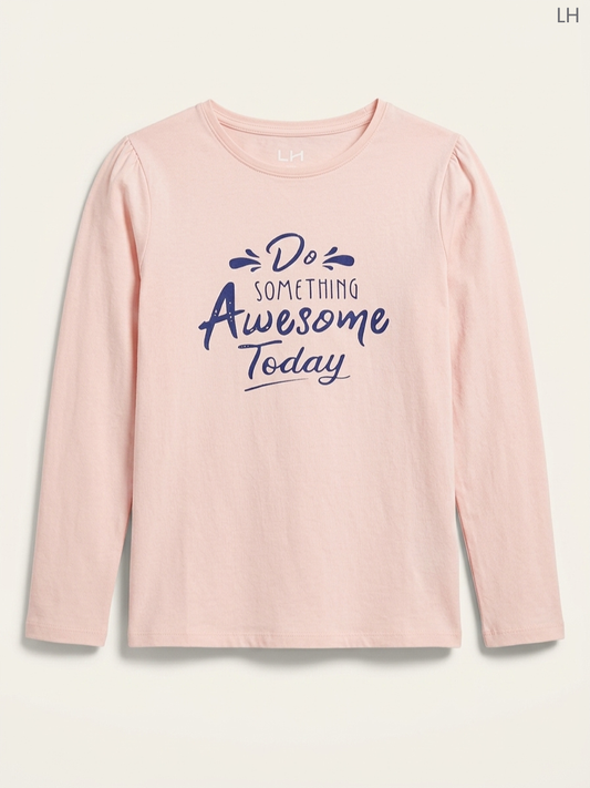 LH Kids' Pink "Do Something Awesome Today" Graphic Long-Sleeve Top