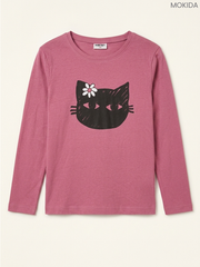 Mokida Kids' Dusty Rose Cat Graphic Long-Sleeve Top