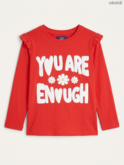 Okaïdi Kids' Red "You Are Enough" Graphic Long-Sleeve Top